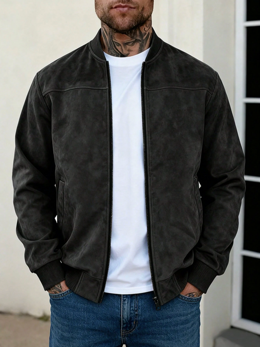 The Onyx Suede Bomber — Bold. Structured. Stealth. Your New Seasonal Power Piece.