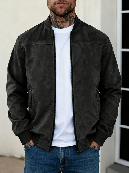 The Onyx Suede Bomber — Bold. Structured. Stealth. Your New Seasonal Power Piece.
